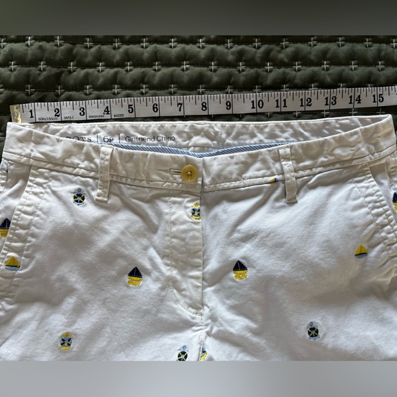 Talbots Nautical Embroidered White Patterned Girlfriend Chinos, Size 6P - Picture 6 of 10